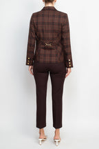 Nanette Lepore Notched Collar One Button Woven Jacket with Mid Waist Straight Ponte Pants